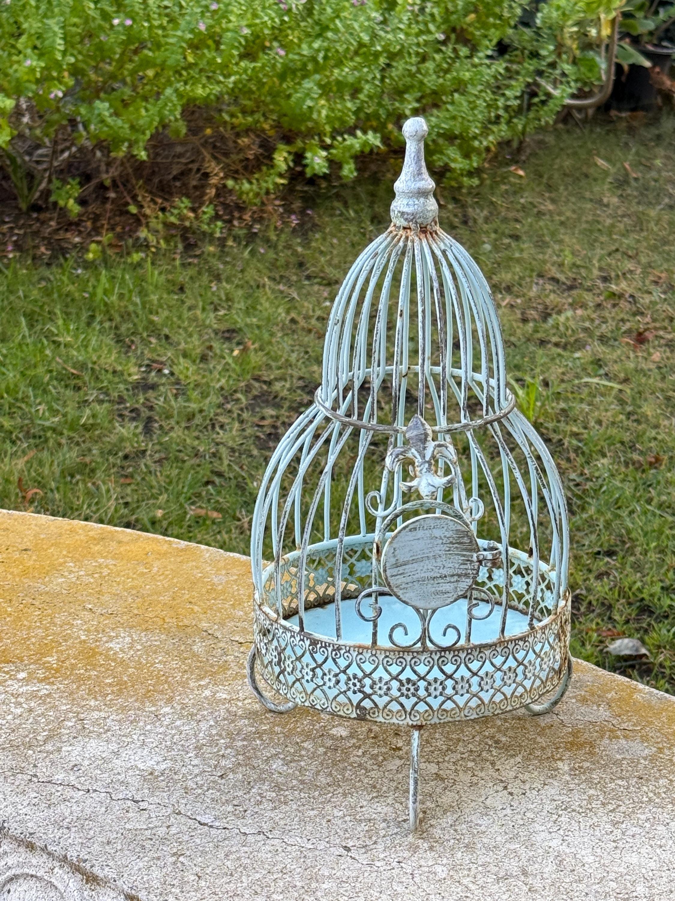 Shabby Chic Decorative Metal Bird Cage, Vintage Style Blue Home and ...