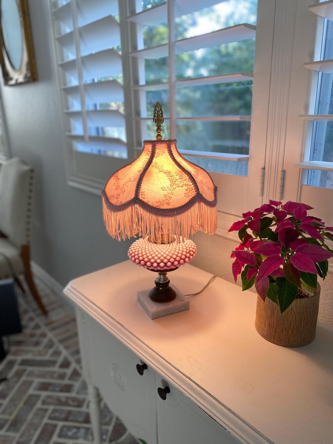 Vintage Fenton Pink Cranberry Opalescent Hobnail Glass Lamp, Pink ...