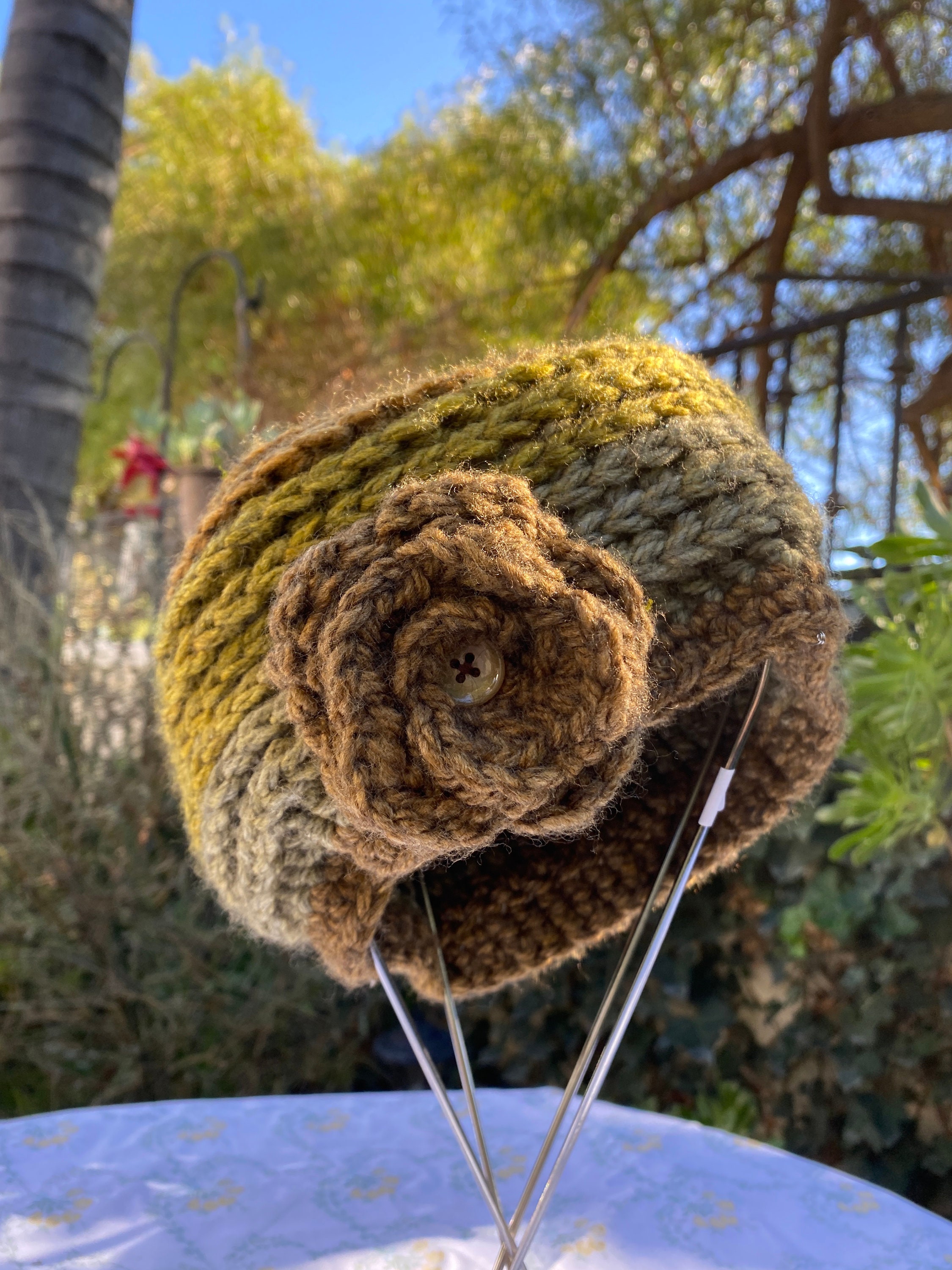 Cream to Brown Ombré Big Ruffle Handmade Crochet Bucket Hat