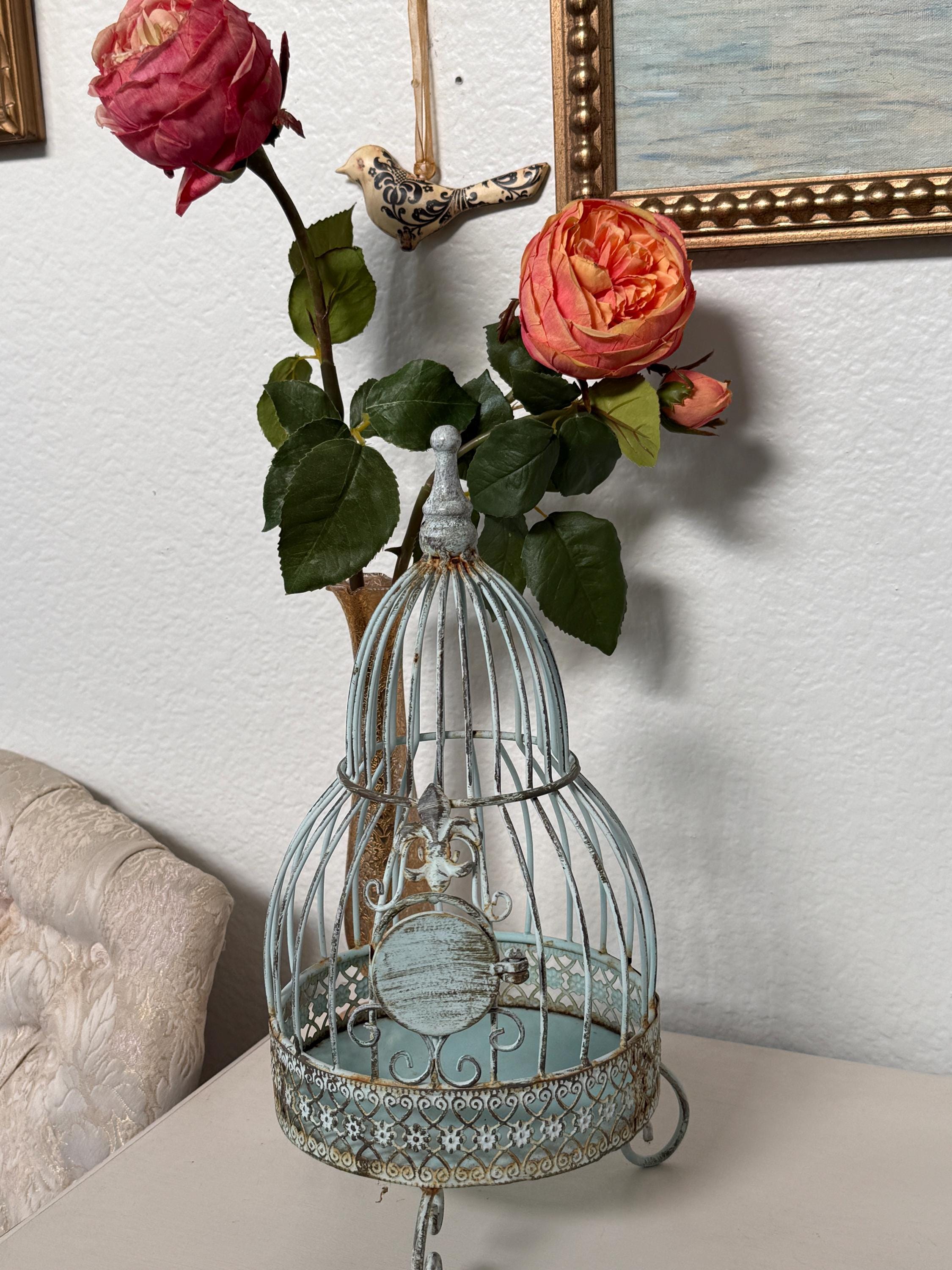 Shabby Chic Decorative Metal Bird Cage, Vintage Style Blue Home and ...