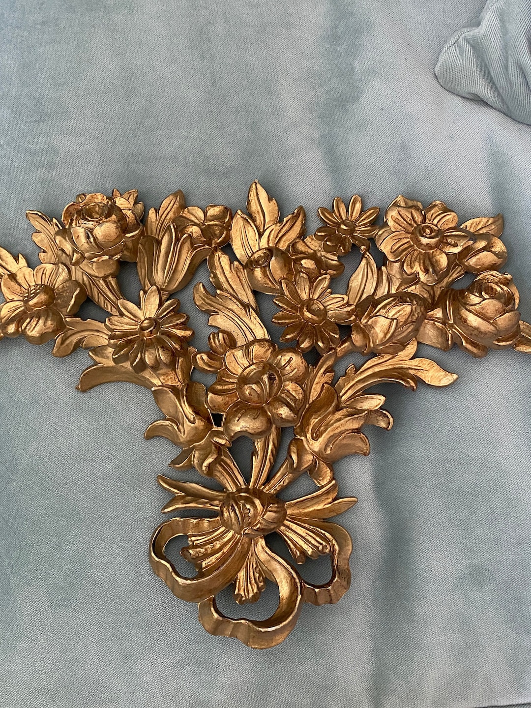 Vintage Gold Floral Wall Decor Floral Boquet With Ribbon Etsy