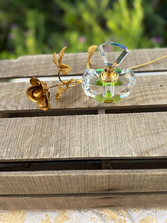 Vintage Crystal Perfume Bottle: Art Deco Bottle, Iridescent Glass