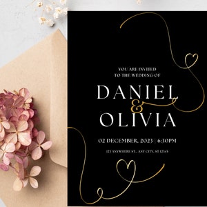 Wedding Invitation-Elegant Black & Gold