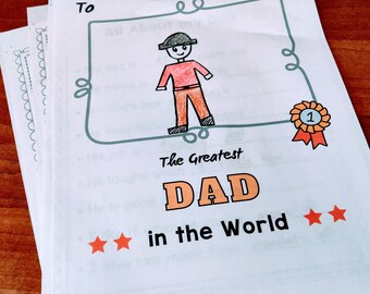 Fathers day Gift from KIDS, Father's day Printable Craft and Card, All about my dad Questionnaire, Gift from Toddler to Dad, Handmade Card