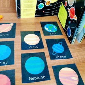 Solar System Flash Cards, Planet Flashcards, Science flashcards for Toddler, Preschool and PreK, Space Printable Flashcards Kindergarten