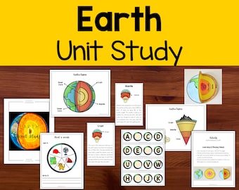 Earth Anatomy and Earth Layers Unit Study, Printable Homeschool Lesson Plan, Learning Curriculum for Preschool, Kindergarten, First Grade