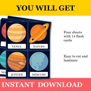 Solar System Flash Cards, Planet Flashcards, Science flashcards for Toddler, Preschool and PreK, Space Printable Flashcards Kindergarten image 7