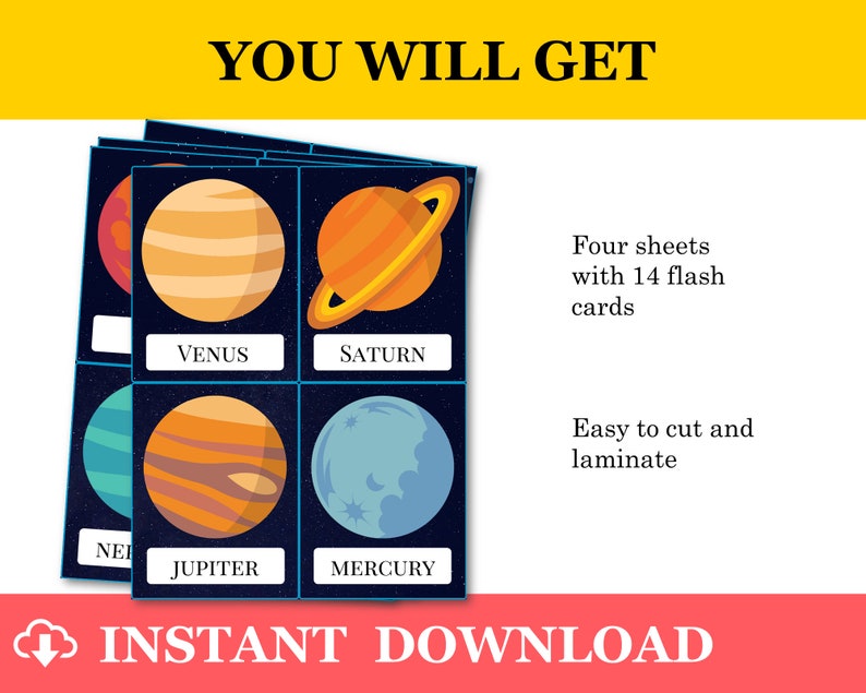 Solar System Flash Cards, Planet Flashcards, Science flashcards for Toddler, Preschool and PreK, Space Printable Flashcards Kindergarten image 7