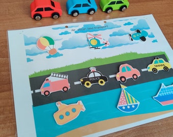 Transportation Modes, Toddler Busy Book Page, Toddler Learning Binder, PreK Activity Worksheets, Preschool Worksheets, File Folder Games