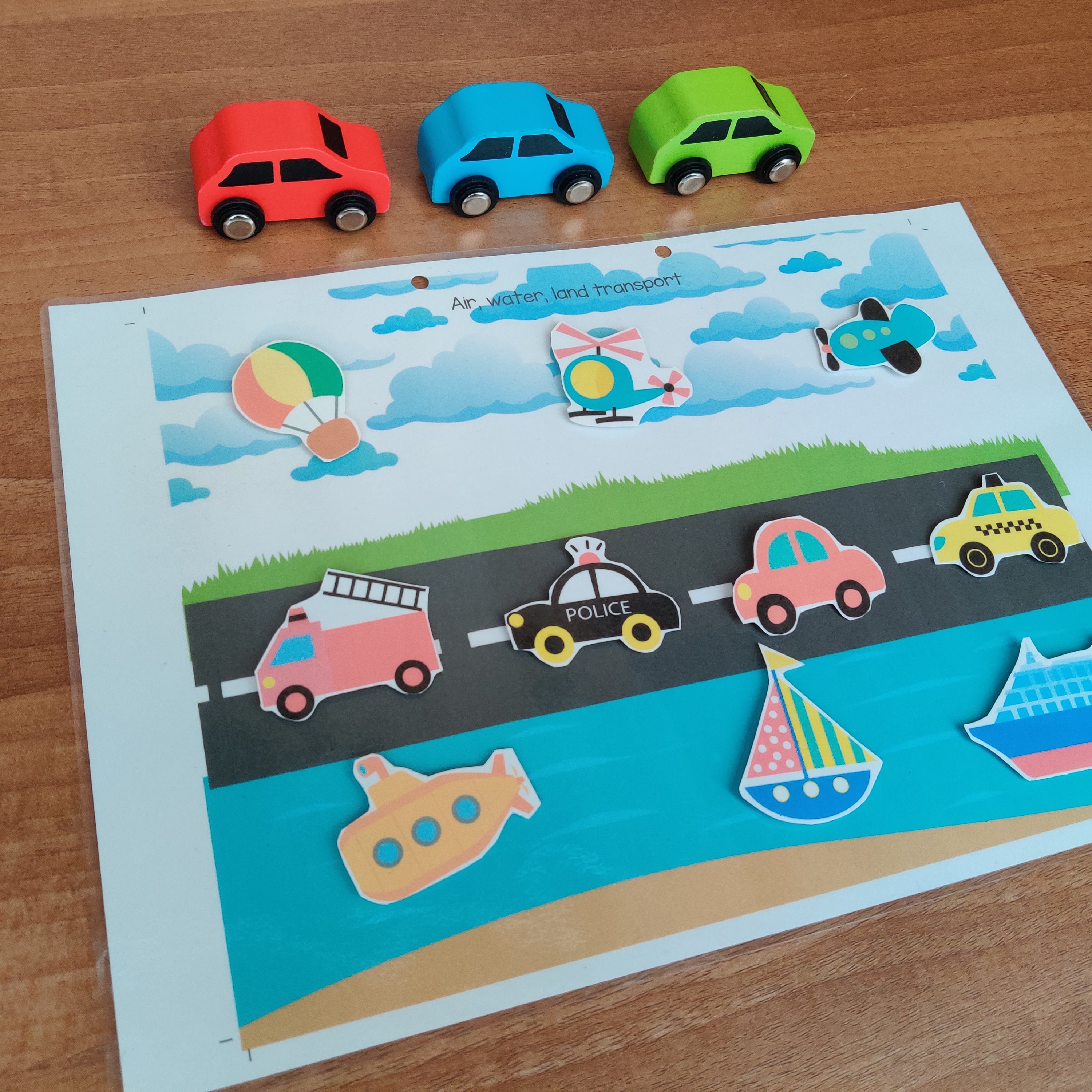 Transportation Modes, Toddler Busy Book Page, Toddler Learning Binder, PreK Activity Worksheets, Preschool Worksheets, File Folder Games