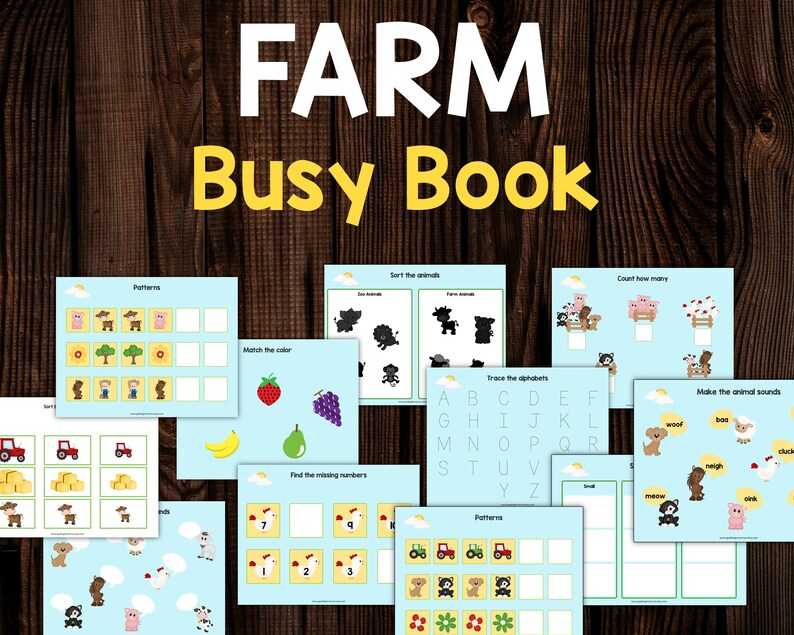 Farm Busy Book Printable Learning Busy Binder for toddler 2 year old and 3 year old, Activity Binder, Activity Book for toddler preschool image 1