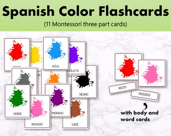 Spanish flashcards for toddlers, Color flash cards, Montessori flash cards, Montessori three part cards, 3 part cards, Printable flash cards