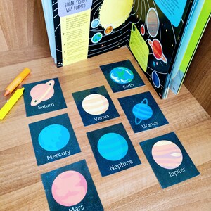Solar System Flash Cards, Planet Flashcards, Science flashcards for Toddler, Preschool and PreK, Space Printable Flashcards Kindergarten image 2