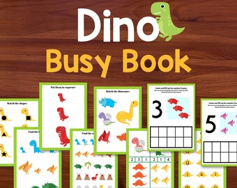 Puede incluir: Un libro de actividades de dinosaurios para niños para imprimir. El libro incluye actividades de emparejamiento de formas, poner elementos en secuencia, contar y emparejar dinosaurios.