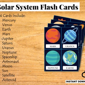 Solar System Flash Cards, Planet Flashcards, Science flashcards for Toddler, Preschool and PreK, Space Printable Flashcards Kindergarten image 8