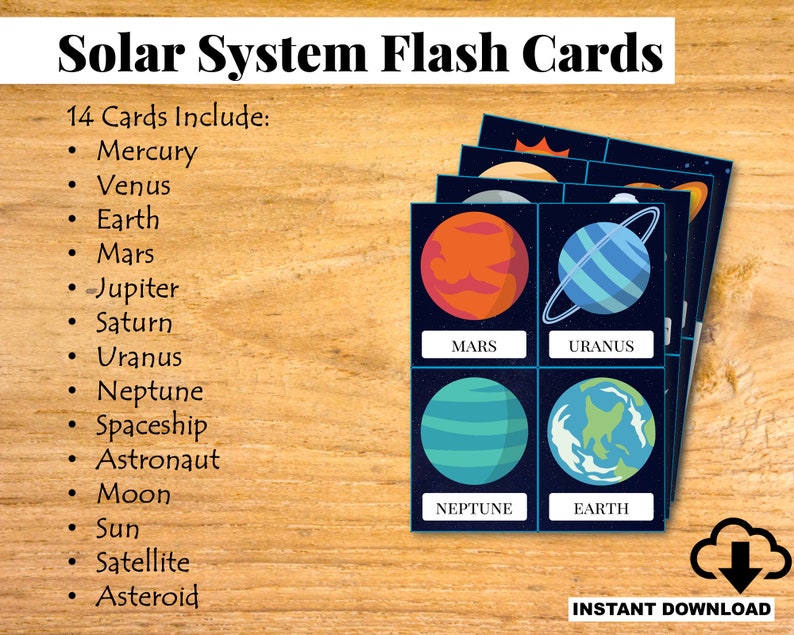 Solar System Flash Cards, Planet Flashcards, Science flashcards for Toddler, Preschool and PreK, Space Printable Flashcards Kindergarten image 8