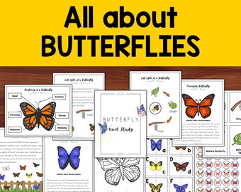 Butterfly Science and Nature Unit Study, Homeschool Learning Curriculum for Kindergarten, First and Second Grade, Life Cycle and Anatomy