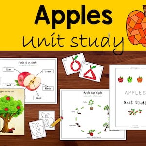 Äpfel Einheitsstudie, Teile des Apfels, Lebenszyklus des Apfels, Homeschool-Lernplan für Vorschule, Kindergarten, erste, zweite Klasse, Herbst