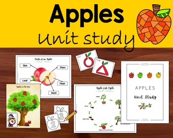 Apples Unit Study, Parts of apple, Apple life cycle, Homeschool Learning Curriculum for Preschool, Kindergarten, First, Second Grade, Fall