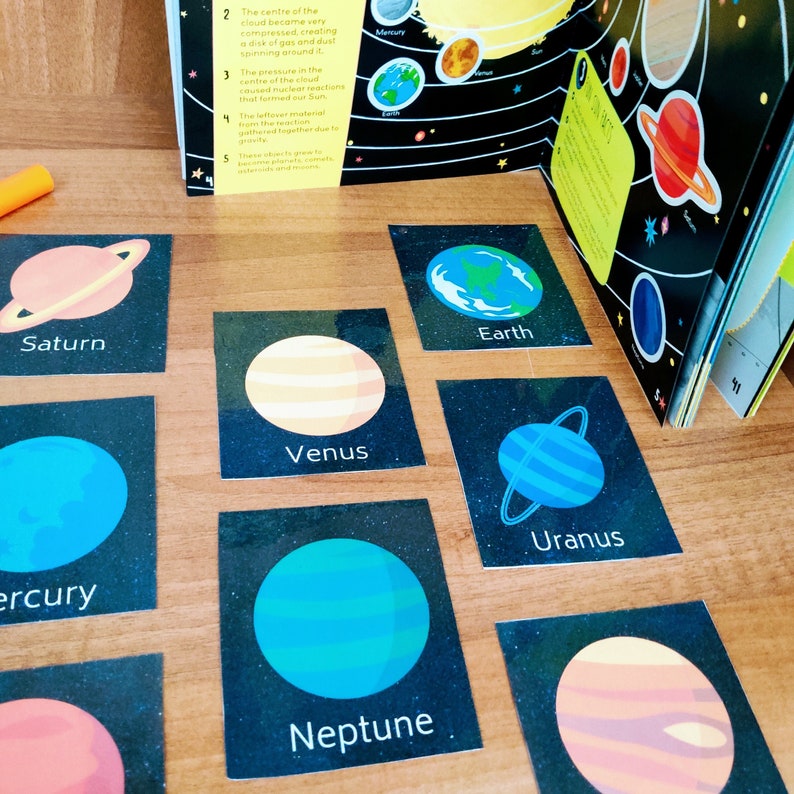 Solar System Flash Cards, Planet Flashcards, Science flashcards for Toddler, Preschool and PreK, Space Printable Flashcards Kindergarten image 1