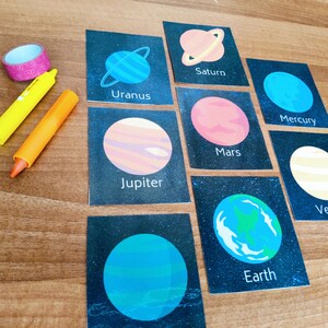 Solar System Flash Cards, Planet Flashcards, Science flashcards for Toddler, Preschool and PreK, Space Printable Flashcards Kindergarten image 3