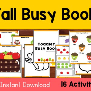 Fall Autumn Toddler Busy Book Printable, Busy Binder Learning Folder PDF, 1 and 2 year old toddlers activity book and worksheets printable