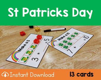 Preschool, Pre-K and K Math Task Cards for Addition to 5 and 10 | Saint Patricks Day | Busy Bag Printable | Preschool Math Curriculum
