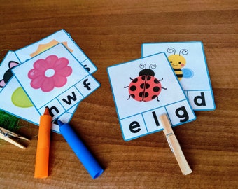 Printable Phonics Beginning Sound Flashcards and Clip Cards, Phonics Flashcards, Beginning Sound Worksheet Game, Literacy Activities, Summer