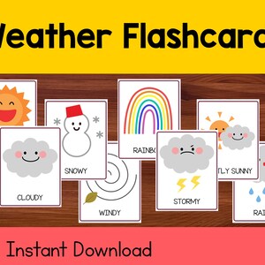 Cartes-éclair météo pour les tout-petits, cartes-éclair Montessori en 3 parties pour les tout-petits, cartes-éclair éducatives imprimables pour l'apprentissage de la météo pour les enfants d'âge préscolaire