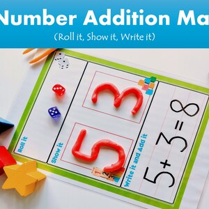 Addition Dice Game Printable, Math Activity for Homeschool Worksheet, Writing Practice and Kindergarten Counting Practice, Number Sense Game 画像 2