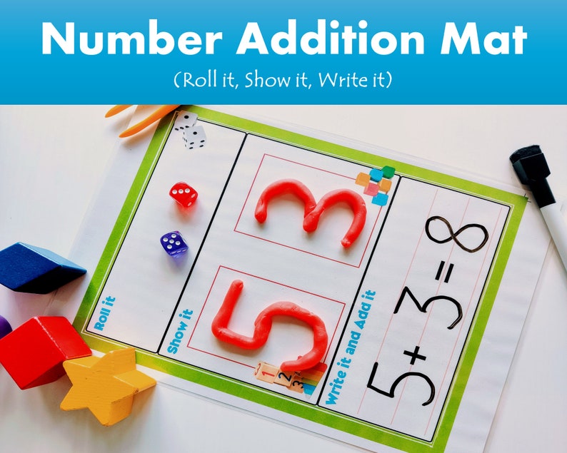 Addition Dice Game Printable, Math Activity for Homeschool Worksheet, Writing Practice and Kindergarten Counting Practice, Number Sense Game 画像 2