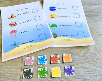 Color Matching Activity for Toddlers, Ocean Animals, Toddler Learning Binder, Busy Book, File folder game, Homeschool Learning Colours
