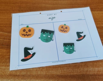 Sorting by Size Halloween Activity, Toddler Activity Page, Printable Busy Book, Halloween PreK Busy Binder, Homeschool Preschool Learning