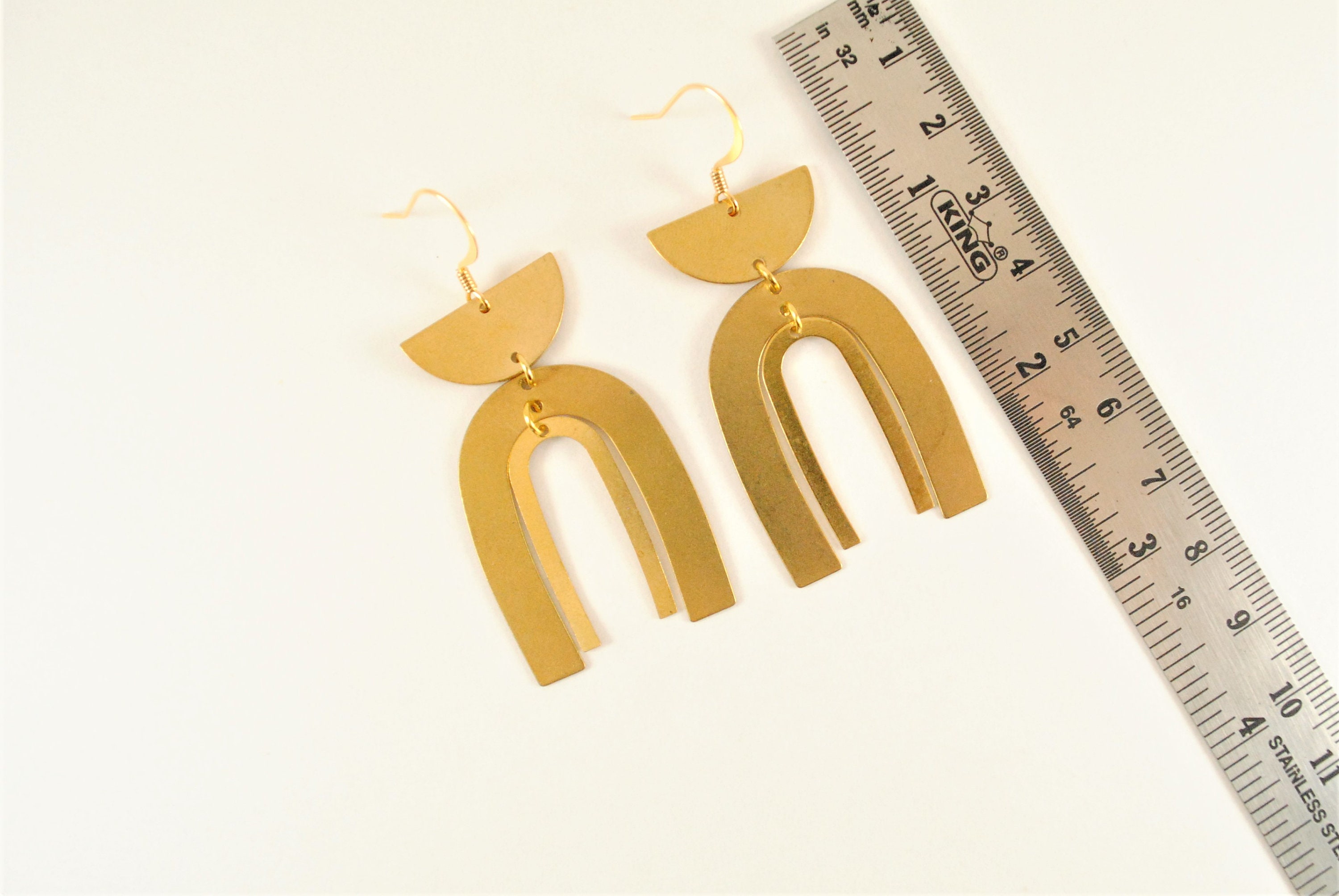 Double Brass Arch Dangle Earrings Geometric Brass Jewelry Etsy