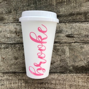 Custom Name Travel Coffee Cup – Personalized Reusable Cup with Lid – Eco-Friendly Gift – Iced Coffee Tumbler – Bridesmaid Mug