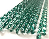 Green and white Glass Twist Cane 96 COE For Fusing, Blowing, Torch work, or Mosaic