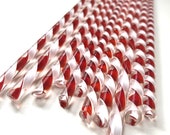 Red and White Glass Twist Cane 96 COE For Fusing, Blowing, Torch work, or Mosaic