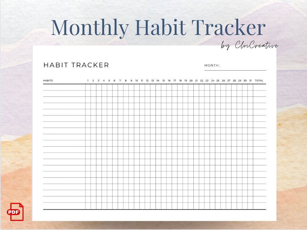 Monthly Habit Tracker | PDF Printable | Minimalist Design | US Letter ...