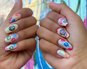 Smiley Face Nails Etsy smiley face nails etsy