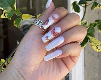 Square White Nails Etsy Square White Nails Etsy
