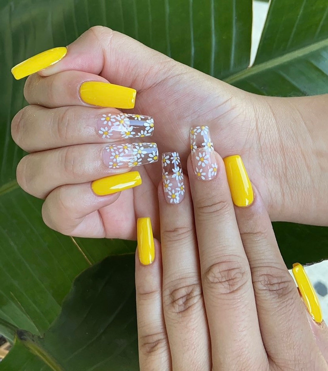 Yellow Press On Nails. Coffin Nails. Custom Designs. Nails. - Etsy 日本