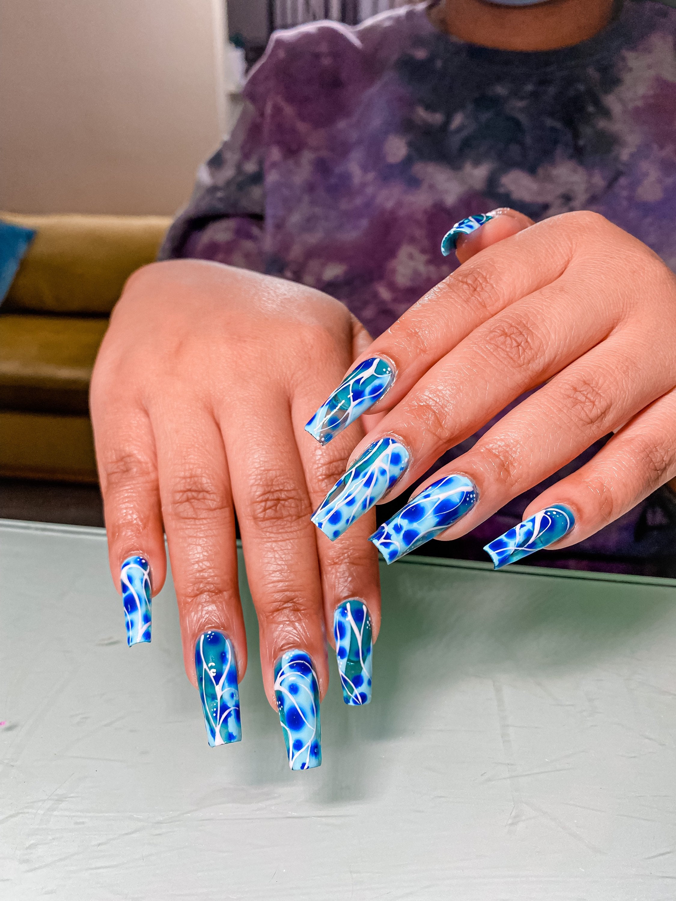 Vibrant Blue Abstract Nail Pattern