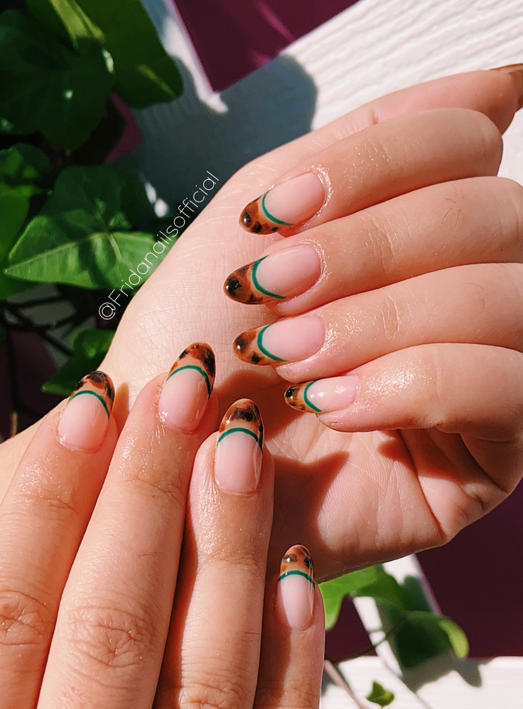French Tips Tortoise Shell Nails Presson On Nails Coffin Etsy