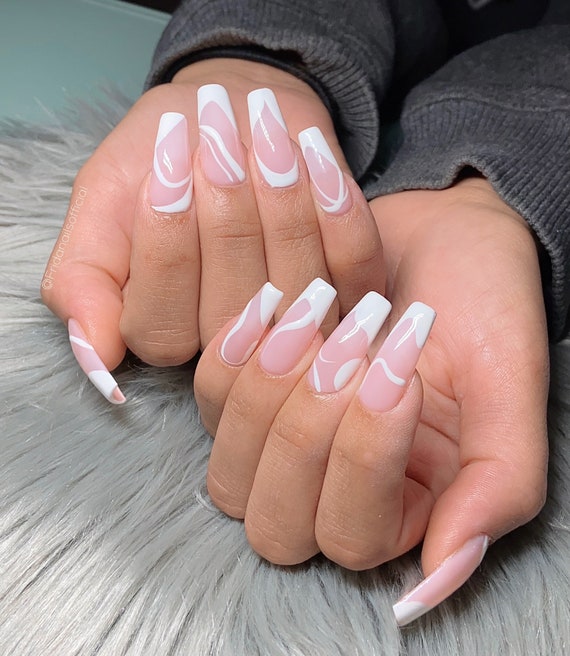 Wavy Nail Design Abstract Nail Design Press On Nails Etsy Australia