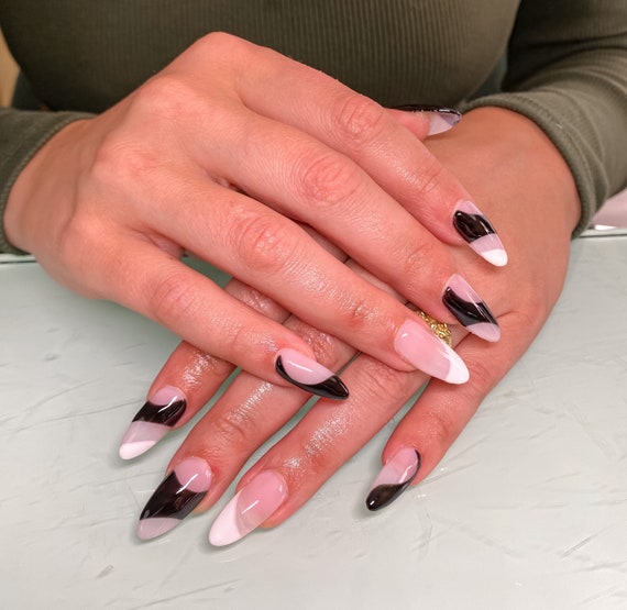 Medium Black White Glitter Square French Ballerina Shaped Acrylic Nails  Full Cover Art Tips For Artificial Fingernails Manicure DIY From Dadabibi,  $7.51 | DHgate.Com