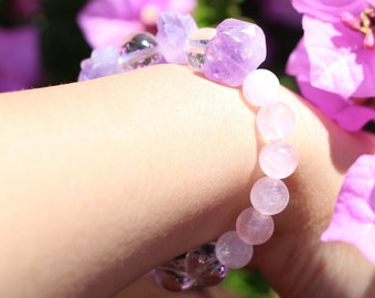 Crystal Beaded Bracelet with Amethyst, Rose Quartz, Clear Quartz, Free Gift Wrapping