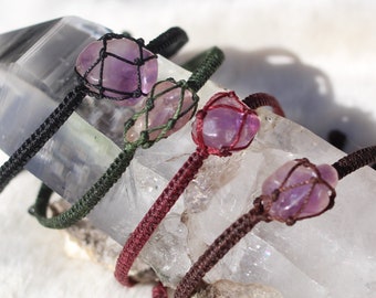 Simple Amethyst Micro Macrame Adjustable Bracelet, Free Gift Wrapping