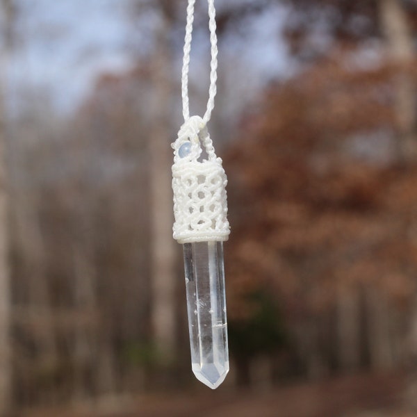 Lemurian Crystal Point Macrame Adjustable Necklace, Pendant Top, Free Gift Wrapping