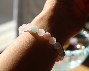 Crystal Beaded Bracelet with Rose Quartz, Blue Agate, Free Gift Wrapping