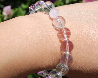 Clear Crystal, Rose Quartz, Crystal Beaded Bracelet, Free Gift Wrapping